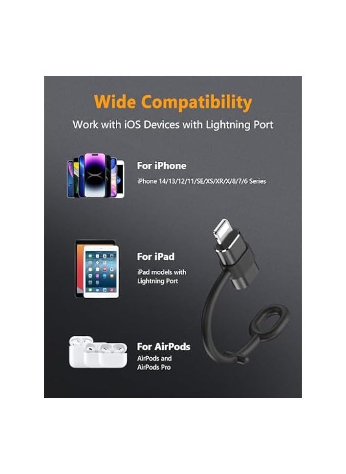 USB C to Lightning Adapter-2 Pack, 27W PD Fast Charging for iPhone 14/13/12/11,for iPad Pro/Air/Mini,for AirPods,Support Data Sync,Not for Headphone/Audio/OTG,with Anti-Lost Loop, Black