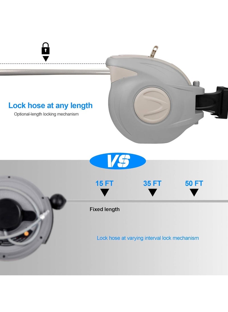 Retractable Hose Reel 65.6 FT + 6.6 FT – Heavy Duty Auto Rewind Garden Hose Reel with 9-Pattern Nozzle, Any Length Lock, Slow Return System, 180° Swivel Bracket – Wall Mounted for Lawn, Car Wash, Pets & More