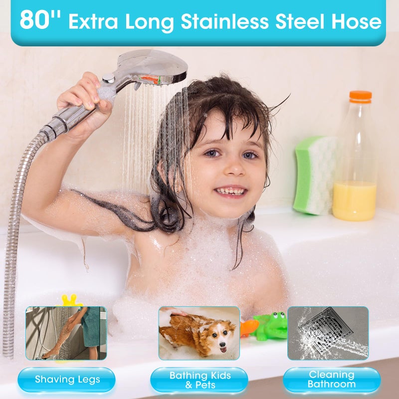 FASDUNT Shower Head with Handheld, Filtered Shower Head with 80" Extra Long Hose, 20-Stage Filter for Softening Hard Water to Improve Hair and Skin Problems - Image 4