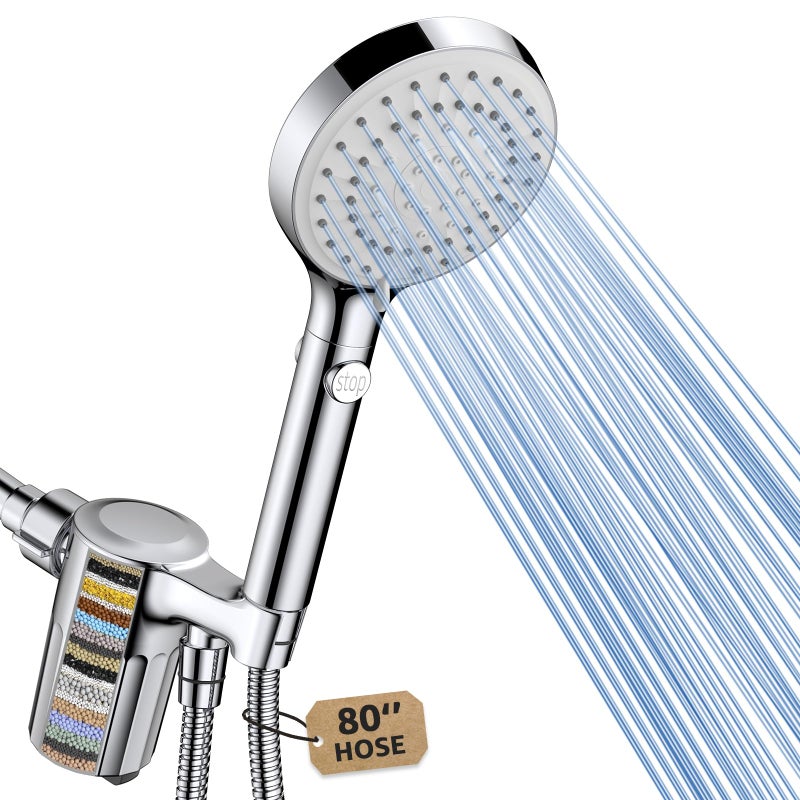 FASDUNT Shower Head with Handheld, Filtered Shower Head with 80" Extra Long Hose, 20-Stage Filter for Softening Hard Water to Improve Hair and Skin Problems - Image 1