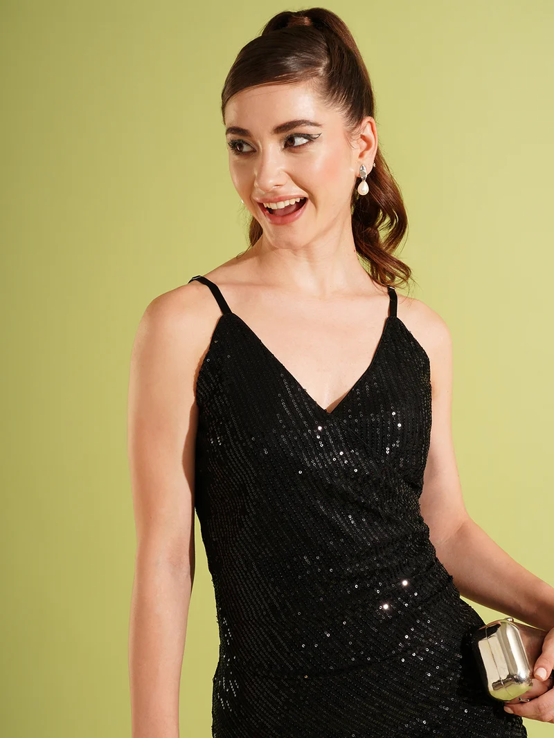 globus Women Sequinned Net Bodycon Mini Dress