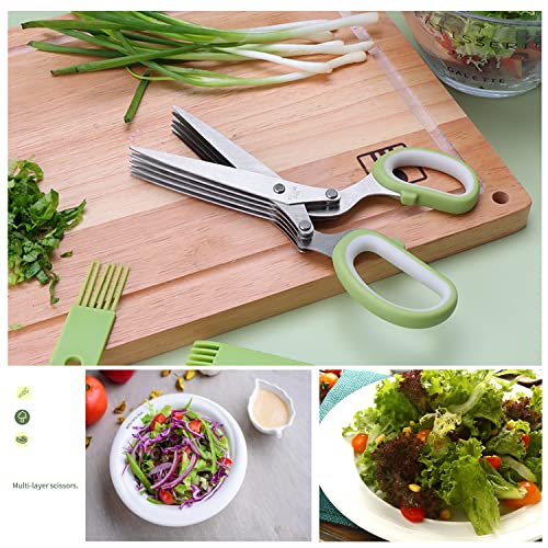 AWinjoy Herb Scissors Set,Multipurpose 5 Blade Kitchen Herb Cutter with Safety Cover and Cleaning Comb for Cutting Shredded Lettuce, Cilantro Fresh, Green Onion Fresh and etc. - Image 4