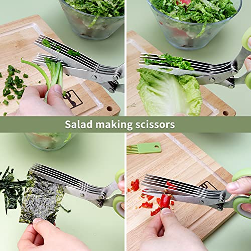 AWinjoy Herb Scissors Set,Multipurpose 5 Blade Kitchen Herb Cutter with Safety Cover and Cleaning Comb for Cutting Shredded Lettuce, Cilantro Fresh, Green Onion Fresh and etc. - Image 3