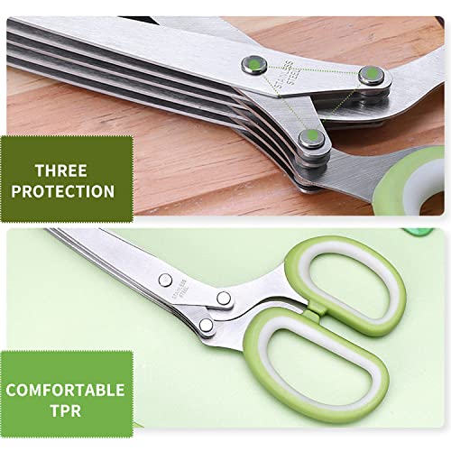AWinjoy Herb Scissors Set,Multipurpose 5 Blade Kitchen Herb Cutter with Safety Cover and Cleaning Comb for Cutting Shredded Lettuce, Cilantro Fresh, Green Onion Fresh and etc. - Image 2