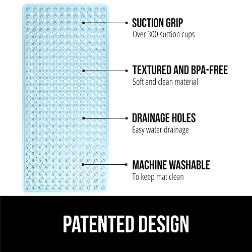 GORILLA GRIP Patented Bath Tub Shower Mat, Machine Washable Bathtub Floor Liner Mats, Suction Cups and Drain Holes to Keep Tubs Clean, Soft on Feet, Bathroom Essentials, 35x16 Inch, Clear Blue - Image 2