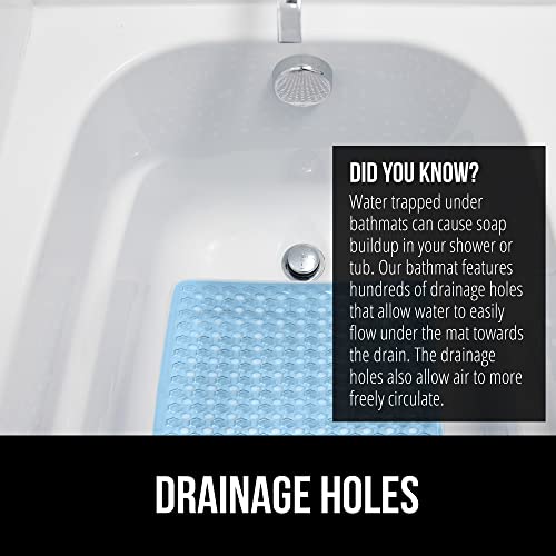 GORILLA GRIP Patented Bath Tub Shower Mat, Machine Washable Bathtub Floor Liner Mats, Suction Cups and Drain Holes to Keep Tubs Clean, Soft on Feet, Bathroom Essentials, 35x16 Inch, Clear Blue - Image 4