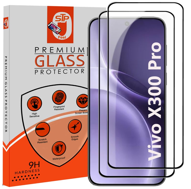 STP FEEL® Premium HD+ Tempered Glass Screen Protector Guard Compatible For Vivo X300 Pro 5G (Ultrasonic Fingerprint Working) (6.78 Inch, Pack of 2) Edge to Edge Coverage With Easy to installation kit - Image 1