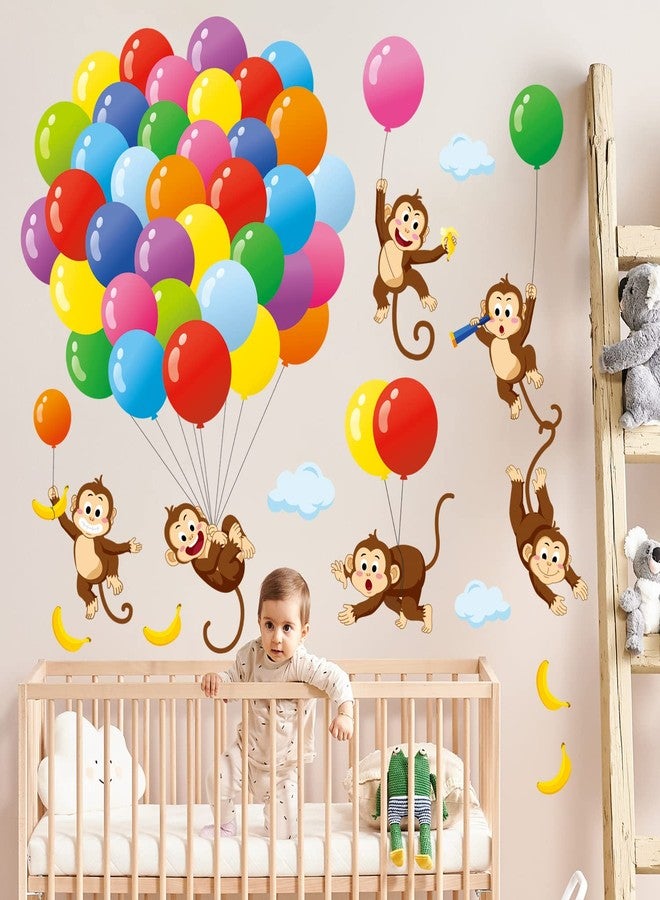 DECOWALL SG-2202 Balloons Monkey Wall Stickers Cartoon Monkeys Decals for Kids Children Baby Bedroom Nursery Living Room Art Home Decor Decoration Removable - Image 2