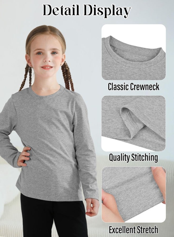 Resinta 6 Pack Cotton Girls Long Sleeve Shirts Toddlers Cotton Long Sleeve Tees Basic Crewneck Tops for Girls Daily Wear, Black, Navy, Light Grey, White, Pink, Hot Pink a, 7-8 Years - Image 4