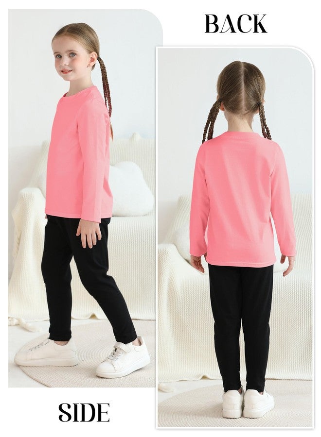 Resinta 6 Pack Cotton Girls Long Sleeve Shirts Toddlers Cotton Long Sleeve Tees Basic Crewneck Tops for Girls Daily Wear, Black, Navy, Light Grey, White, Pink, Hot Pink a, 7-8 Years - Image 5