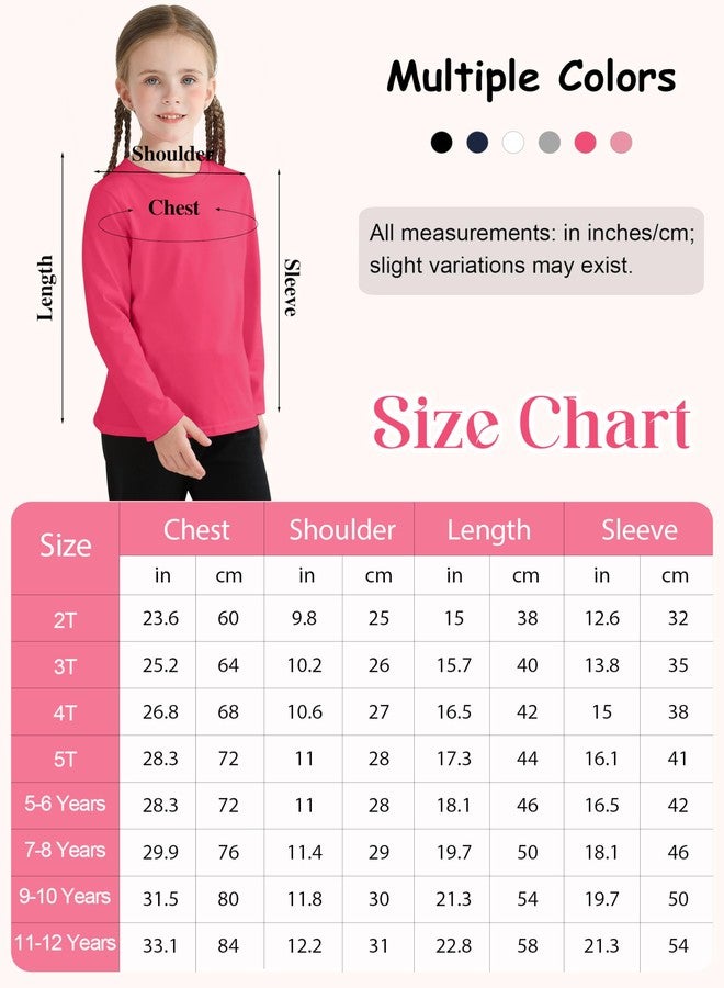 Resinta 6 Pack Cotton Girls Long Sleeve Shirts Toddlers Cotton Long Sleeve Tees Basic Crewneck Tops for Girls Daily Wear, Black, Navy, Light Grey, White, Pink, Hot Pink a, 7-8 Years - Image 2