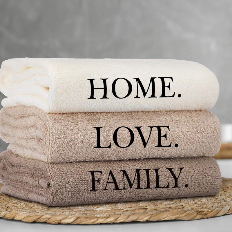 FuWeave 3 Pcs Farmhouse Decorative Hand Towels for Bathroom and Kitchen Rustic Embroidered Cotton Hand Towels Decorative Set for Boho Bathroom Decor(Brown,Home,Love,Family) - Image 5