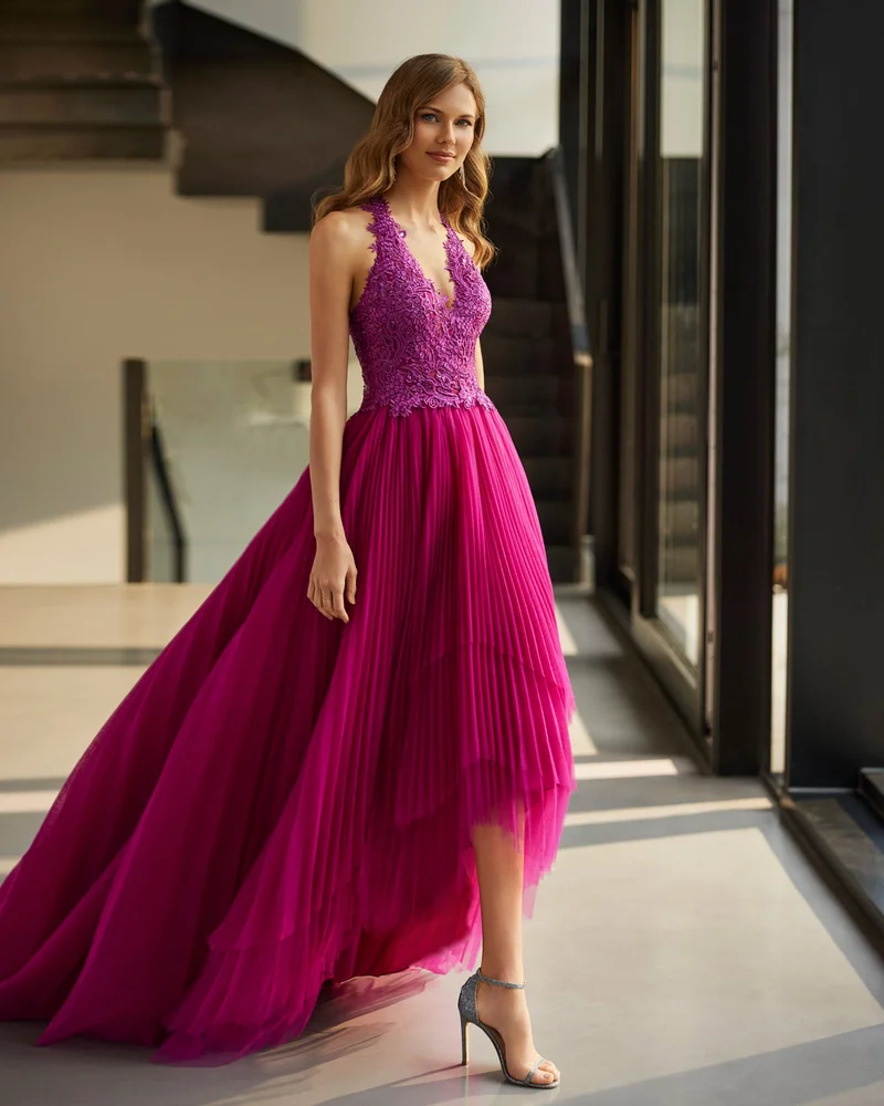 Rosa Clara Marfil Barcelona Tulle Long Lace Cocktail Dress