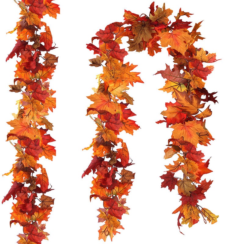 CQURE 2 Pack Artificial Autumn Fall Maple Leaf Garland 59FtPiece Fall Leaves Hanging Vine Artificial Autumn Foliage Garland Thanksgiving Decor for Home Wedding Fireplace Party Christmas