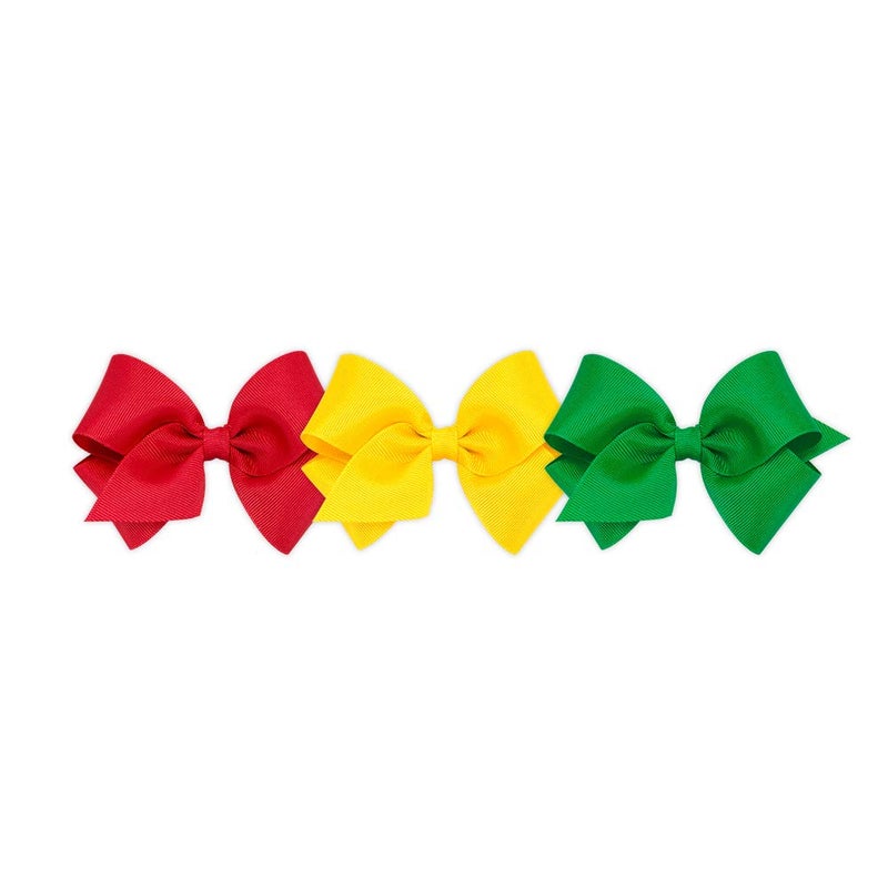 Wee Ones Girls' 3 pc Set Solid Grosgrain Variety Pack on a WeeStay No-Slip Hair Clip, Small, Red, Yellow, and Green - Image 1