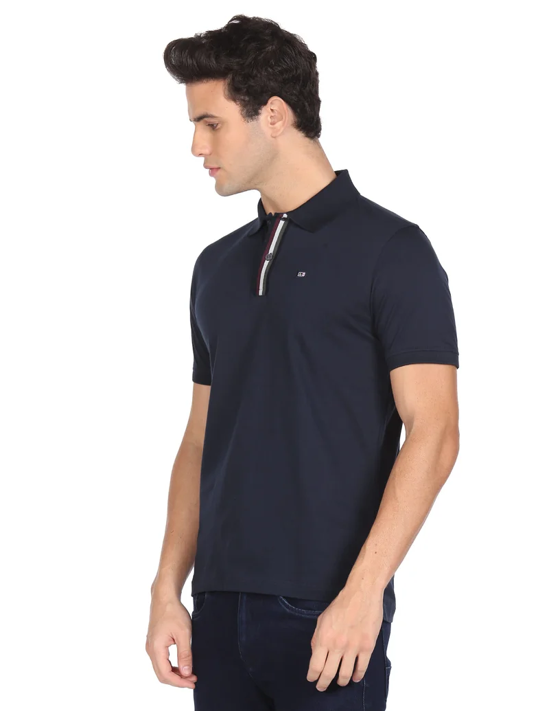 Arrow Navy Striped Placket Solid Polo Shirt for Men | Best Price UAE
