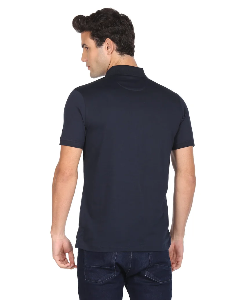 Arrow Navy Striped Placket Solid Polo Shirt for Men | Best Price UAE