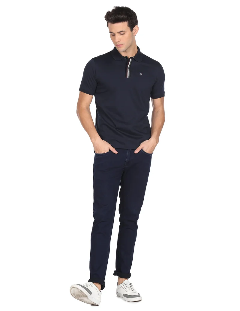 Arrow Navy Striped Placket Solid Polo Shirt for Men | Best Price UAE