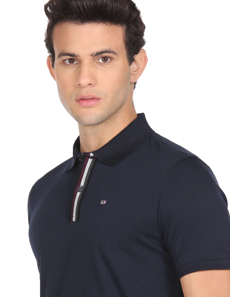 Arrow Navy Striped Placket Solid Polo Shirt for Men | Best Price UAE