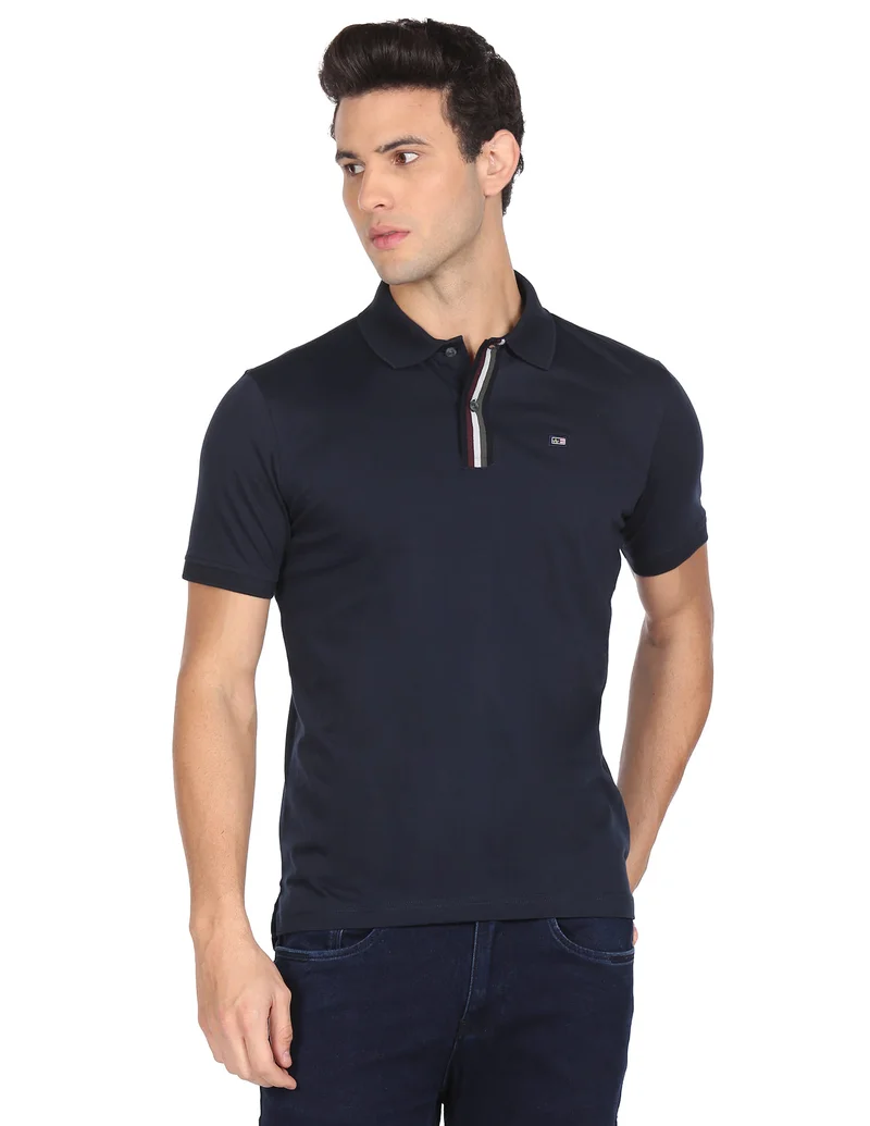 Arrow Navy Striped Placket Solid Polo Shirt for Men | Best Price UAE