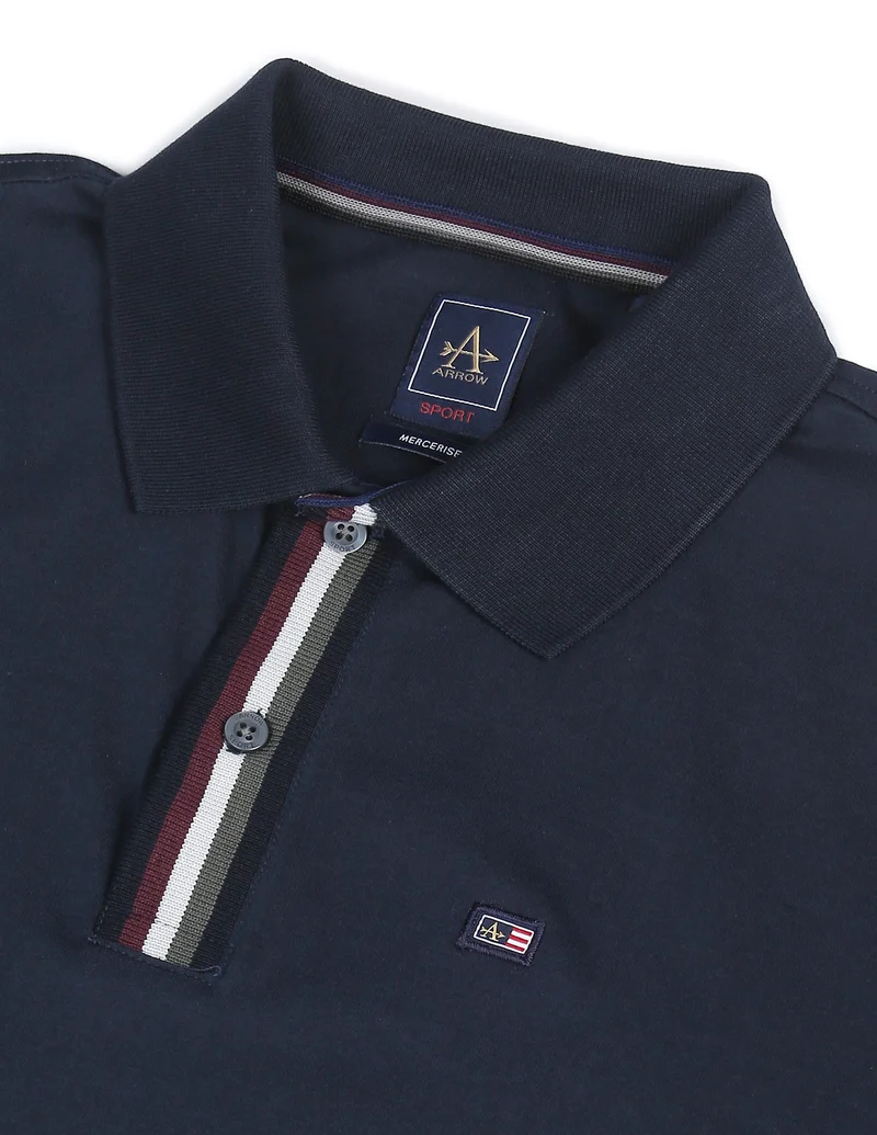 Arrow Navy Striped Placket Solid Polo Shirt for Men | Best Price UAE