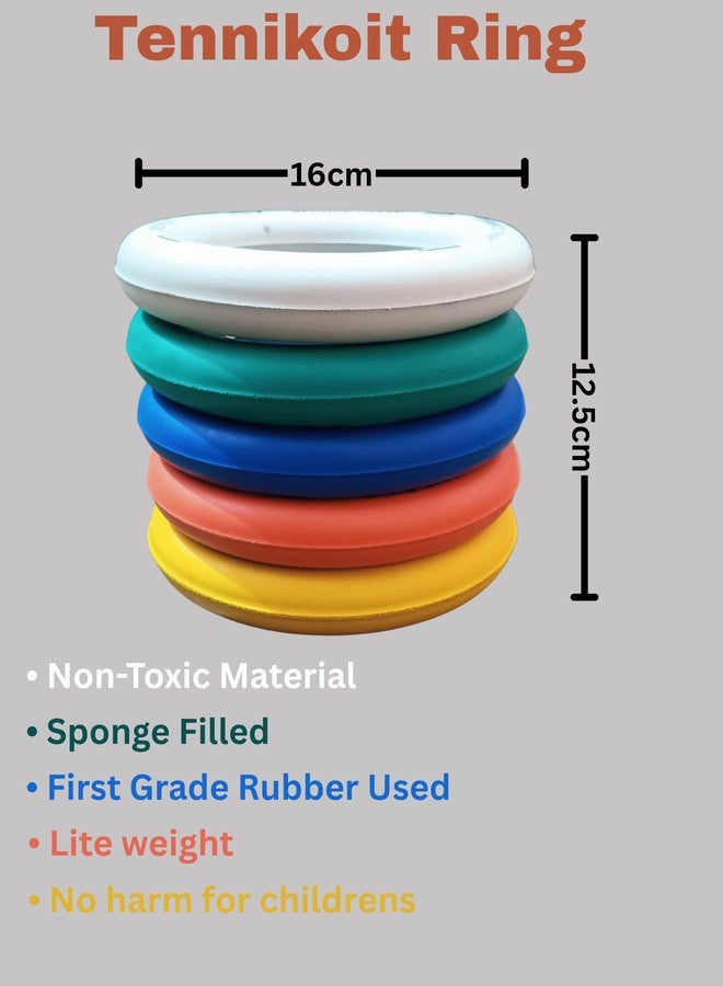 HYORTS® Tennikoit Ring Set, Multi-Coloured Sports Rings, Kids Playing, Tennis Ring, Rubber Frisbee,5 Pieces, Yellow, Orange, Blue, Green, White - Image 2