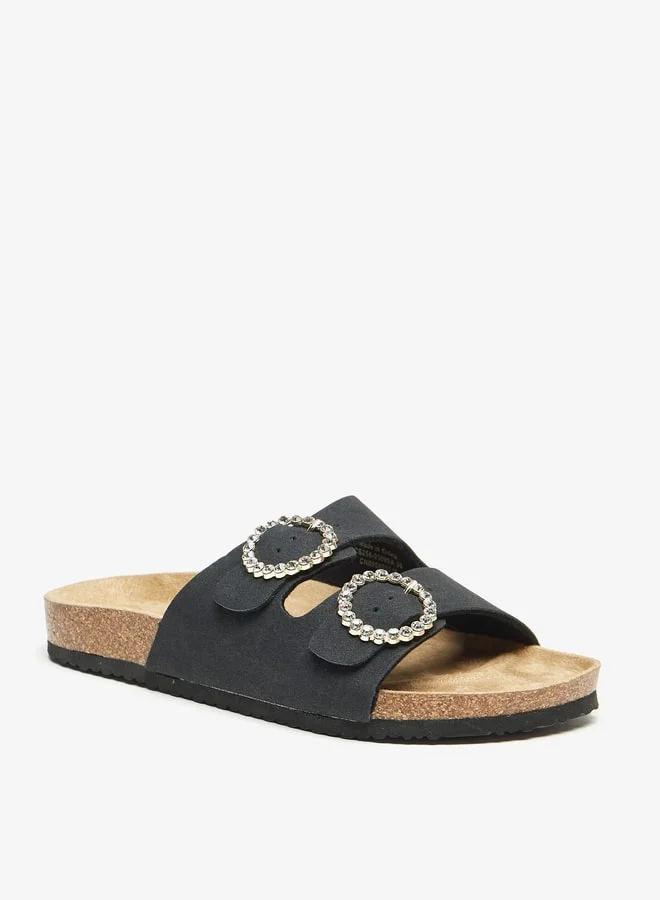 Flora Bella By Shoexpress Women's Embellished Buckle Detail Slip-On Sandals
