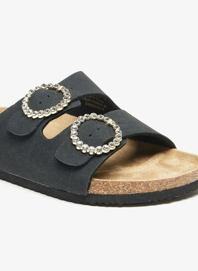 Flora Bella By Shoexpress Women's Embellished Buckle Detail Slip-On Sandals