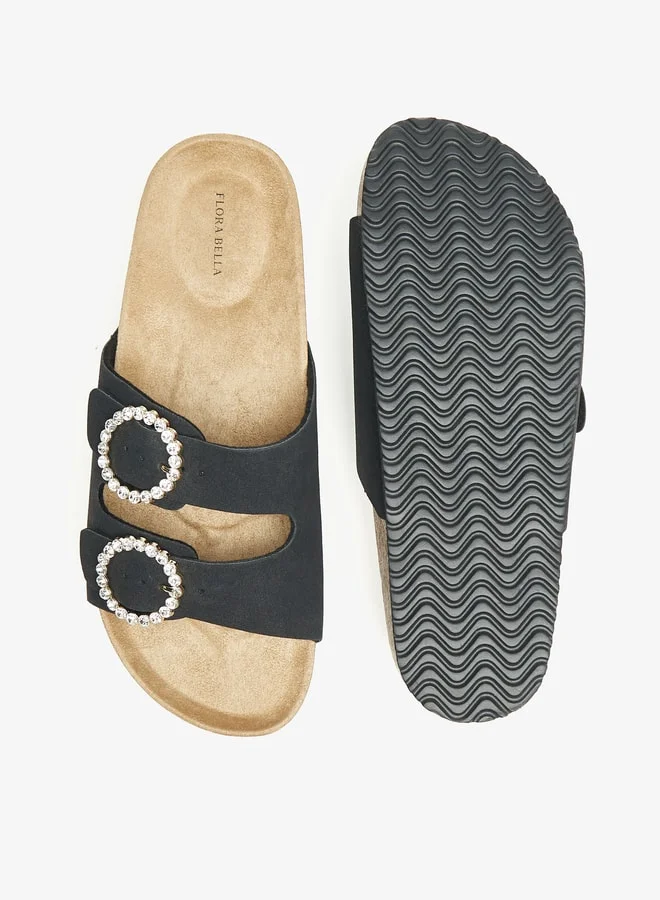 Flora Bella By Shoexpress Women's Embellished Buckle Detail Slip-On Sandals