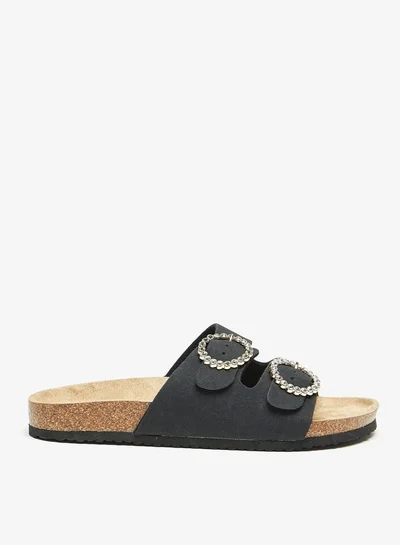 Flora Bella By Shoexpress Women's Embellished Buckle Detail Slip-On Sandals
