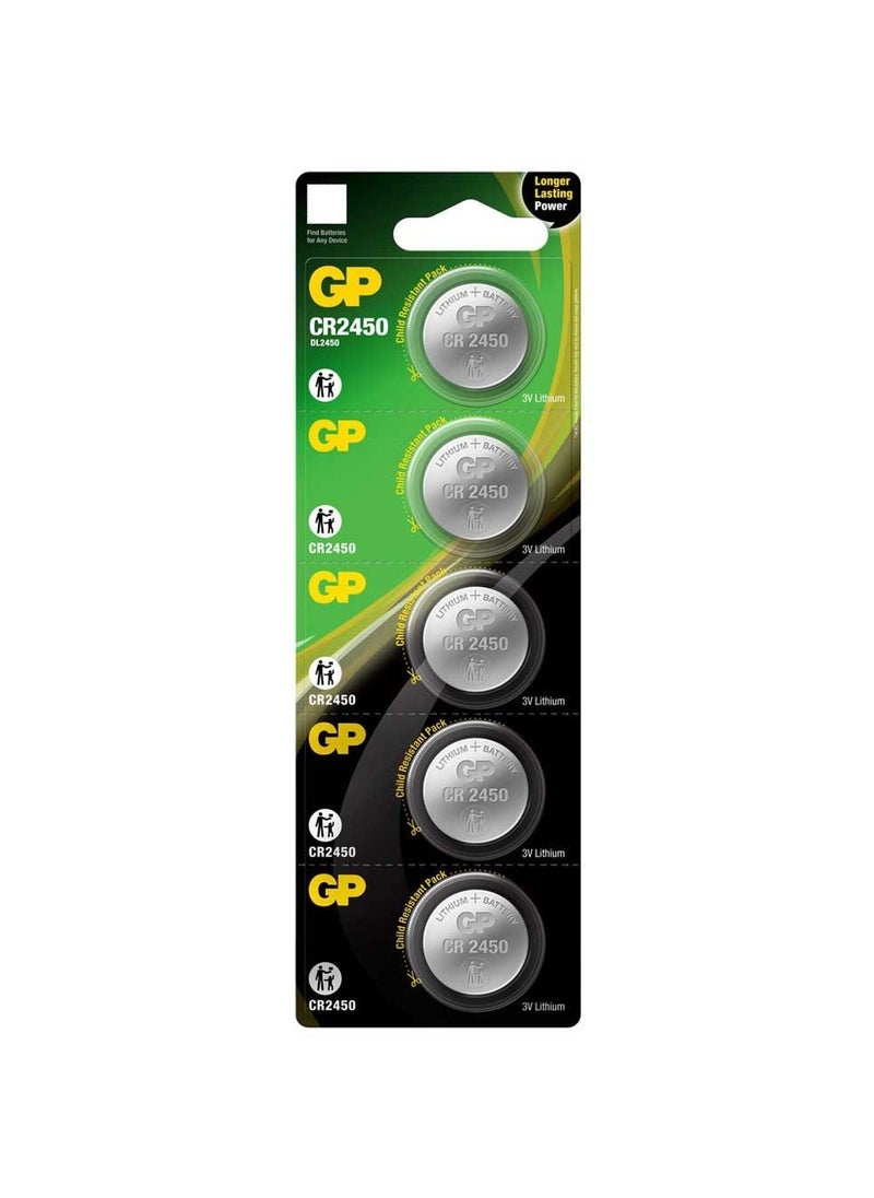 GP - GP CR2450 Longer Lasting Power 3V Lithium Batteries - 5 Pieces - Image 1