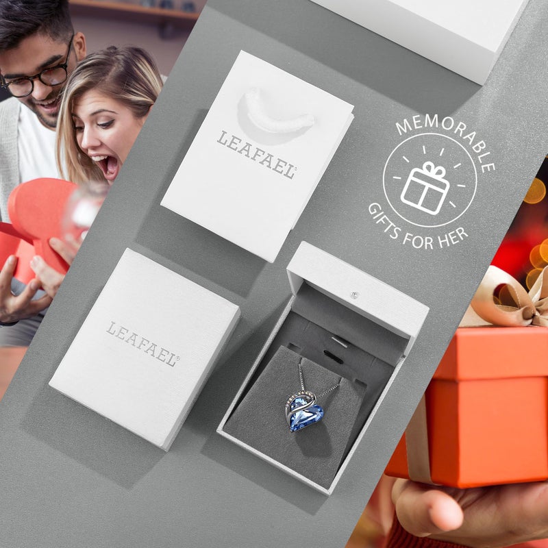 Leafael Necklaces for Women, Infinity Love Heart Pendant with Light Sapphire Blue Birthstone Crystal for March and December, Silver Plated 18 plus 2 inch Chain, Jewelry Gifts for Wife - Image 5