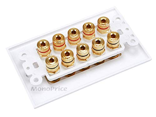 Monoprice 103539 Banana Binding Post TwoPiece Inset Wall Plate White Coupler Type For 5 Speakers - Image 3