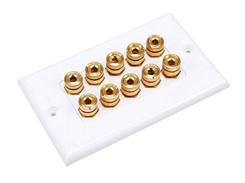Monoprice 103539 Banana Binding Post TwoPiece Inset Wall Plate White Coupler Type For 5 Speakers - Image 1