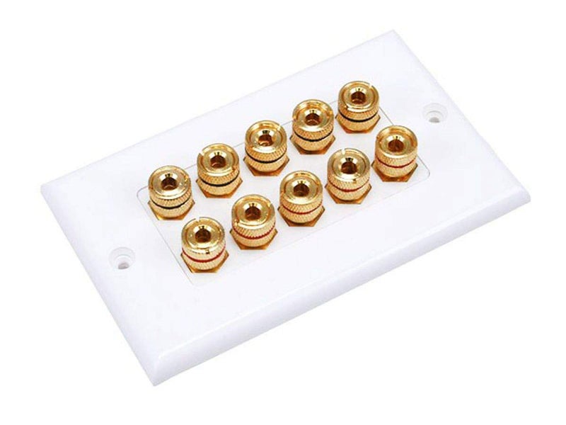 Monoprice 103539 Banana Binding Post TwoPiece Inset Wall Plate White Coupler Type For 5 Speakers - Image 2