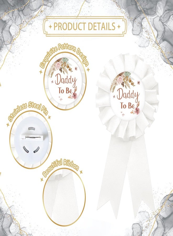 SUPERLUBY Pampas Grass Daddy to Be Tinplate Badge Pin, Boho Dad to Be Pin for Men, Pampas Gender Reveal Brooch Button Pin, White Rosette Daddy to Be Button for Baby Shower/Newborn Baby Party Celebration - Image 2