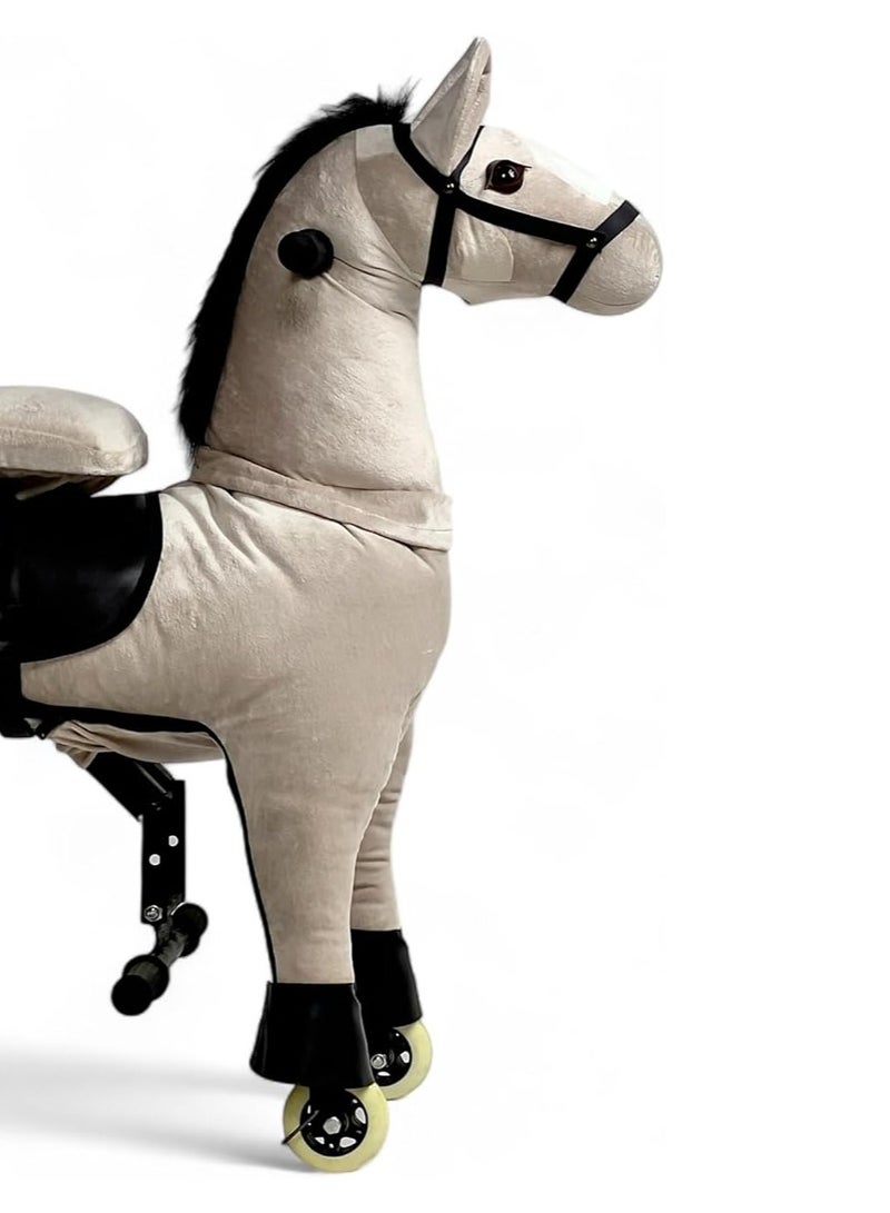 البدر حصان ركوب ميكانيكي للأطفال من البدر ، لعبة حصان بدون بطارية مزودة بـ4 عجلات ناعمة، لعبة قفز وركوب آمنة للأولاد والبنات من عمر 4 إلى 11 سنة، لعبة حصان محشو واقعي مناسبة للاستخدام الداخلي والخارجي، تصميم واقعي يشجع على الحركة والتفاعل - لون بيج - Image 3