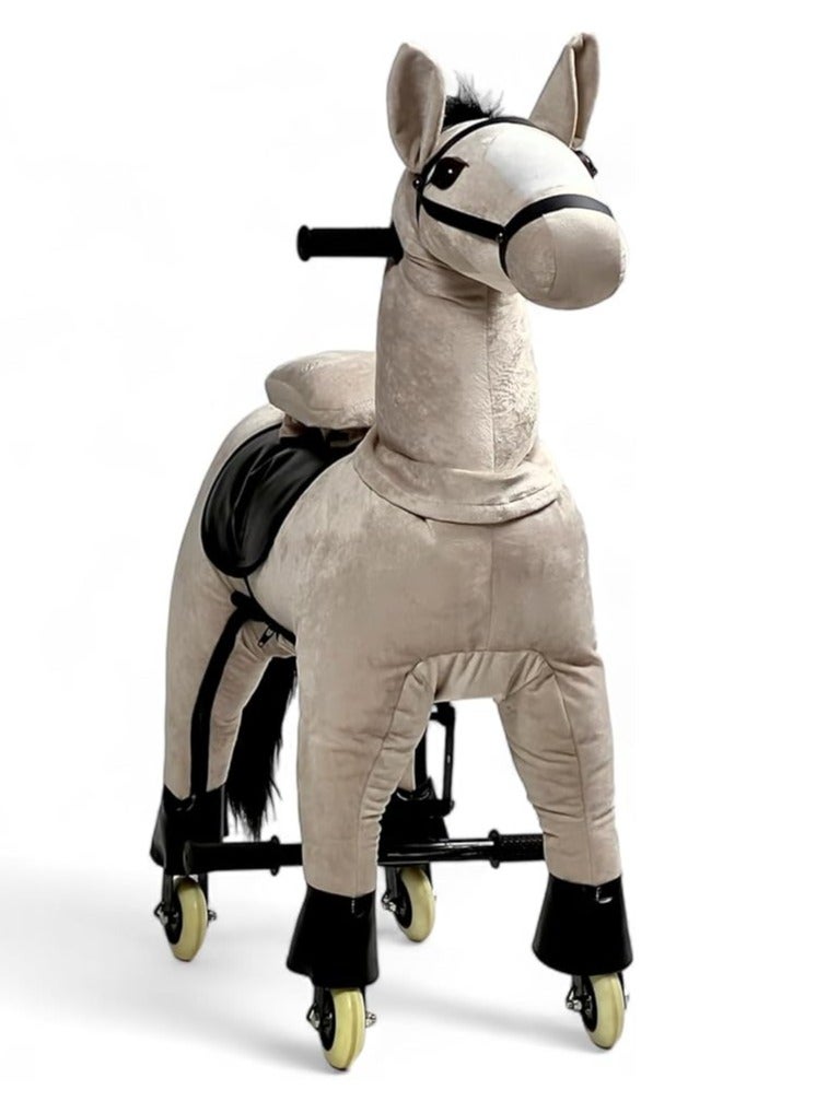 البدر حصان ركوب ميكانيكي للأطفال من البدر ، لعبة حصان بدون بطارية مزودة بـ4 عجلات ناعمة، لعبة قفز وركوب آمنة للأولاد والبنات من عمر 4 إلى 11 سنة، لعبة حصان محشو واقعي مناسبة للاستخدام الداخلي والخارجي، تصميم واقعي يشجع على الحركة والتفاعل - لون بيج - Image 5