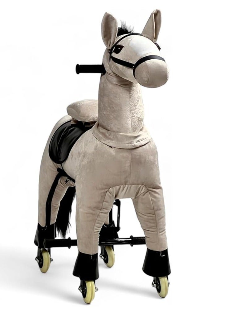 البدر حصان ركوب ميكانيكي للأطفال من البدر ، لعبة حصان بدون بطارية مزودة بـ4 عجلات ناعمة، لعبة قفز وركوب آمنة للأولاد والبنات من عمر 4 إلى 11 سنة، لعبة حصان محشو واقعي مناسبة للاستخدام الداخلي والخارجي، تصميم واقعي يشجع على الحركة والتفاعل - لون بيج - Image 1