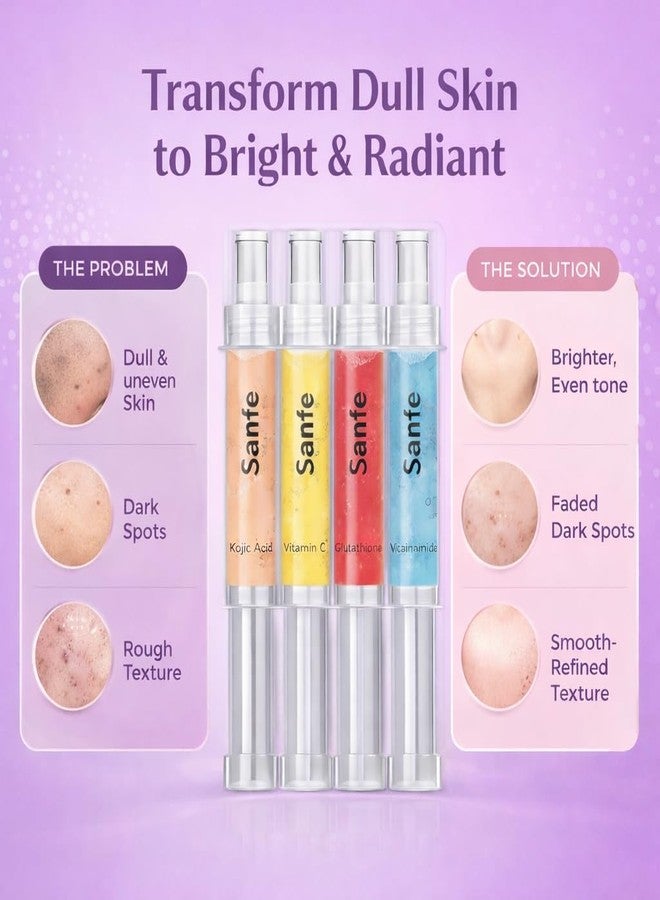 Sanfe BrightShot Skin Radiance Peeling Gel Kit | Pack of 4 | 6-Day Targeted Skincare Routine with Niacinamide, Kojic Acid, Glutathione & Vitamin C | Exfoliates Dead Skin, Brightens Tone, Pore Minimizer & Skin Barrier Support - Image 2