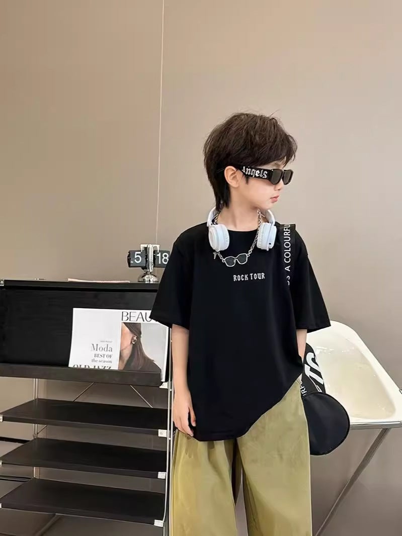 Boys' Summer Short-Sleeve T-Shirt, Pure Cotton, 2026 New Style, Big Kids' Summer Wear, Black Half-Sleeve, Thin Style, Trendy Children'S Fashion Brand - Image 5