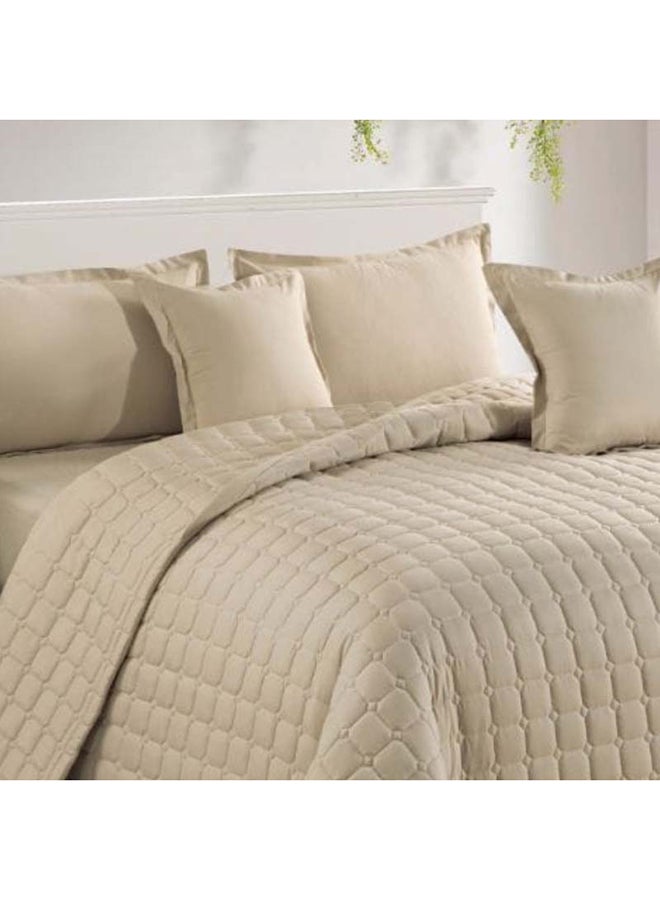 أوليفا | طقم مفرش مجوز سادة  مضغوط  6 قطع 240*220 سم  بيج كاشف - Image 3
