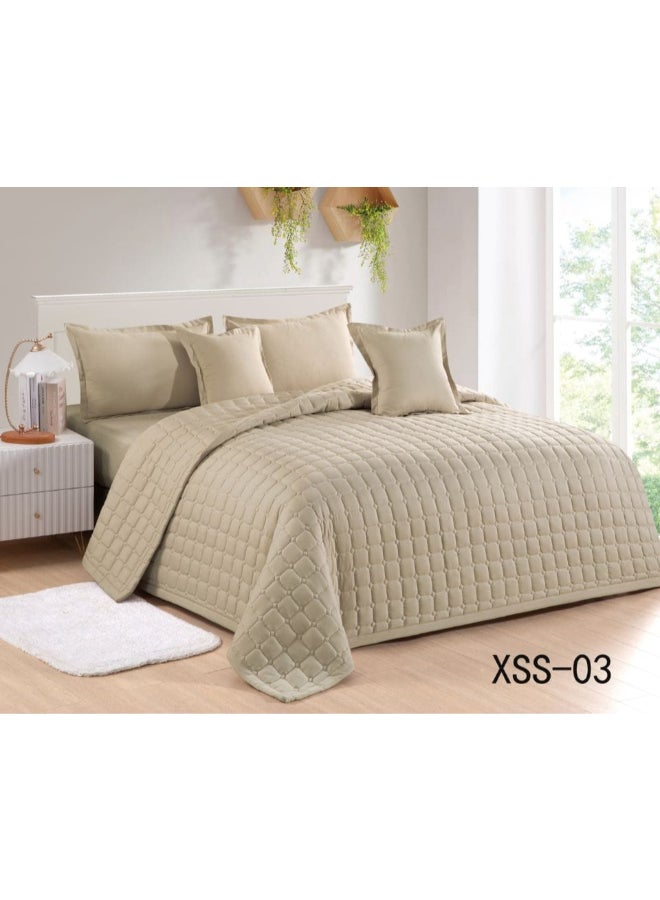 أوليفا | طقم مفرش مجوز سادة  مضغوط  6 قطع 240*220 سم  بيج كاشف - Image 1