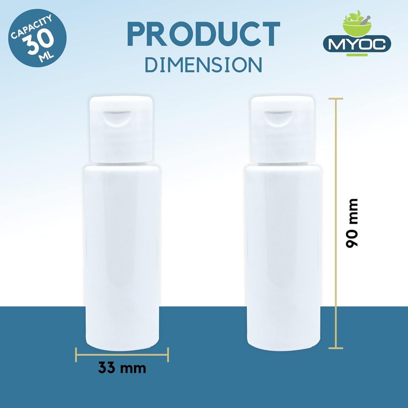 Myoc MYOC White Empty Plastic Portable Bottle Cosmetic Grade Container Refillable & Reusable Leak Proof Squeeze Bottles with White Flip Cap Durable for Sanitizers Oil Serum-30ml (Pack of 30)  - Image 2