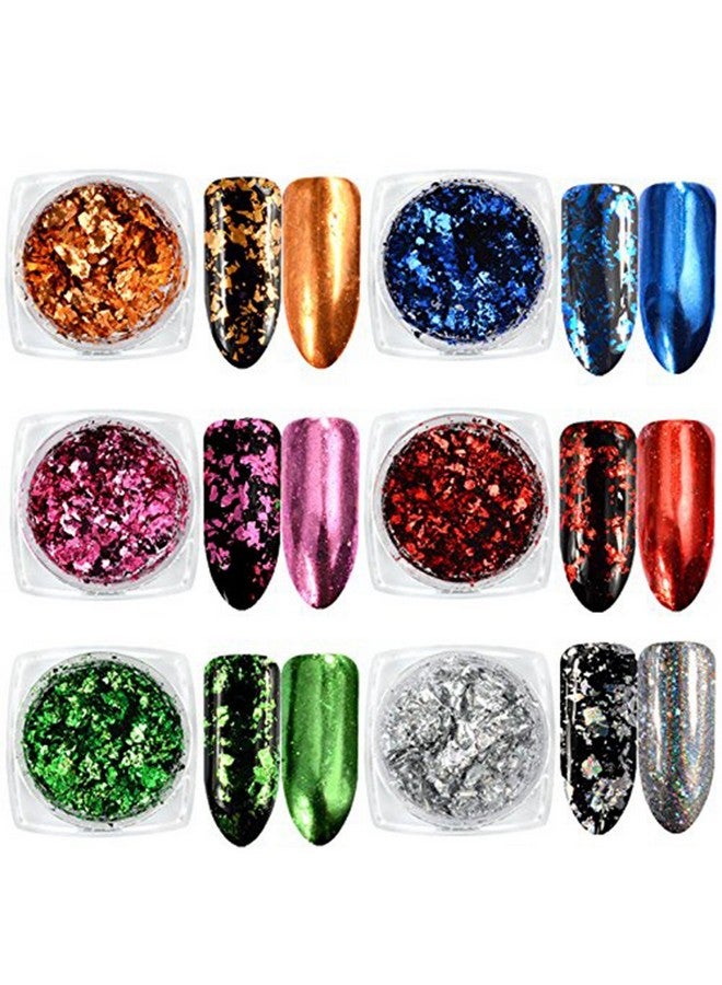 يس ليدي بودرة صبغية بتأثير المرآة من YesLady لتزيين الأظافر، بريق غير منتظم، رقائق ترتر من الألومنيوم، 6 ألوان - Image 1