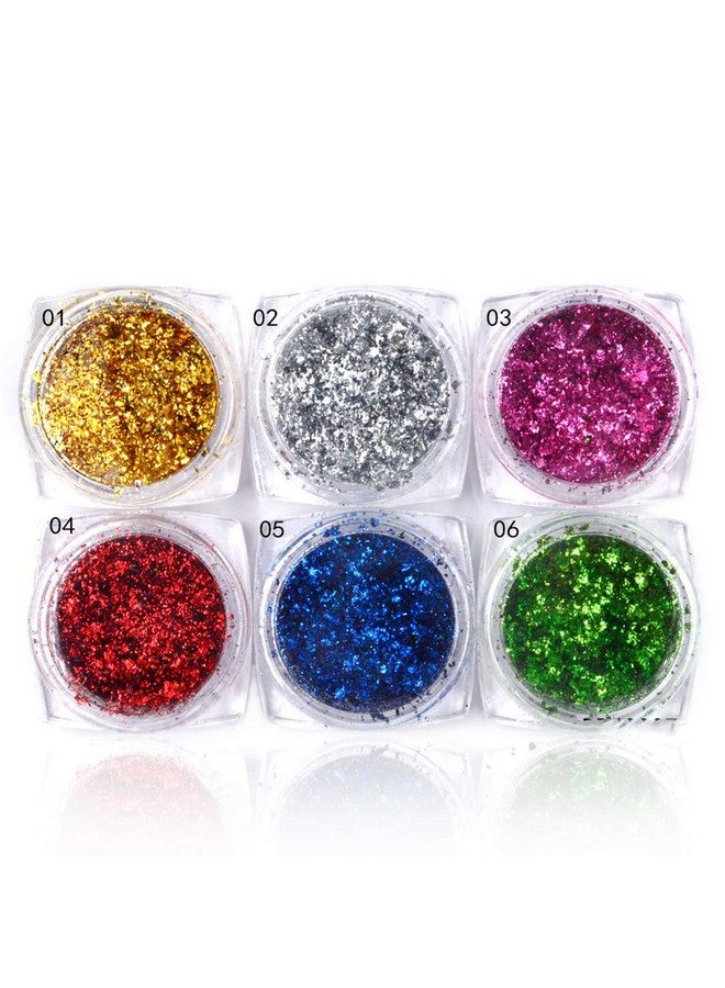 يس ليدي بودرة صبغية بتأثير المرآة من YesLady لتزيين الأظافر، بريق غير منتظم، رقائق ترتر من الألومنيوم، 6 ألوان - Image 3