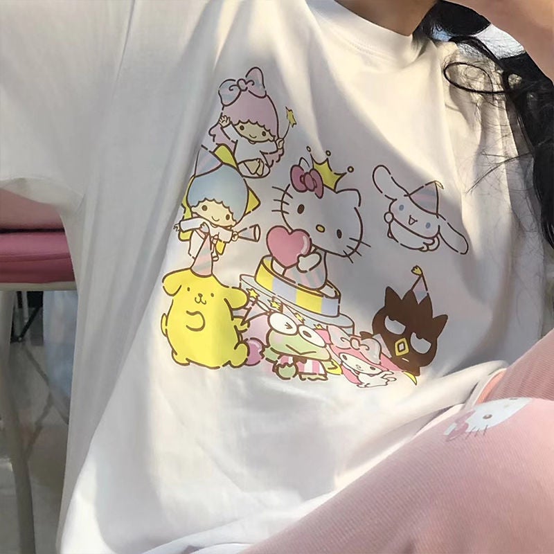 Japanese-Style Cartoon Print Pure Cotton Short-Sleeve T-Shirt For Women, 2026 Summer Versatile Loose Fit, Trendy Cute Half-Sleeve Top For Girls - Image 1