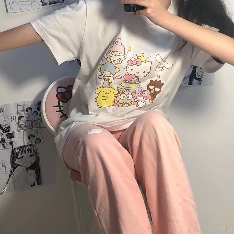 Japanese-Style Cartoon Print Pure Cotton Short-Sleeve T-Shirt For Women, 2026 Summer Versatile Loose Fit, Trendy Cute Half-Sleeve Top For Girls - Image 5