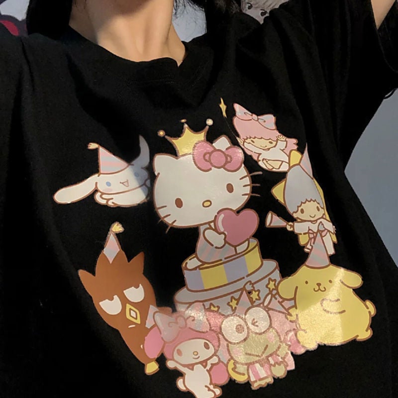 Japanese-Style Cartoon Print Pure Cotton Short-Sleeve T-Shirt For Women, 2026 Summer Versatile Loose Fit, Trendy Cute Half-Sleeve Top For Girls - Image 4
