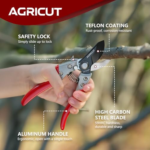 AGRICUT Pruning Shears, 7/8-Inch Cut Capacity Hand Clippers, Bypass Pruners, Gardening Scissors with Sharp Steel Blade (Aluminum Handle, High Carbon Steel PRO with Sheath) - Image 3